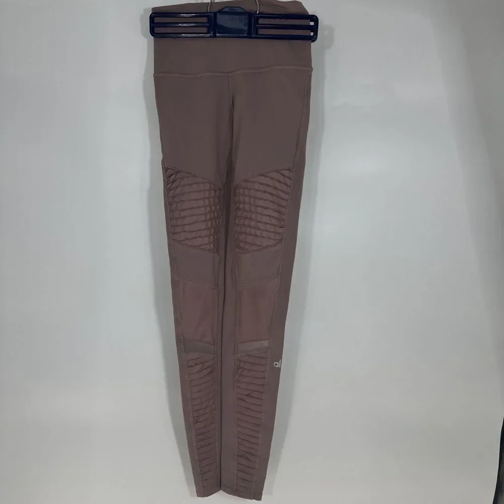 Alo Yoga High Waist Moto Leggings Dusty Mauve Purple Mesh Quilted W5494R